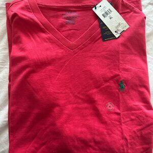 NWT Polo Ralph Lauren Solid RED Short Sleeve V-Neck Cotton T Shirt XL